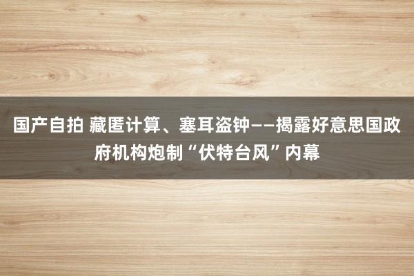 国产自拍 藏匿计算、塞耳盗钟——揭露好意思国政府机构炮制“伏特台风”内幕